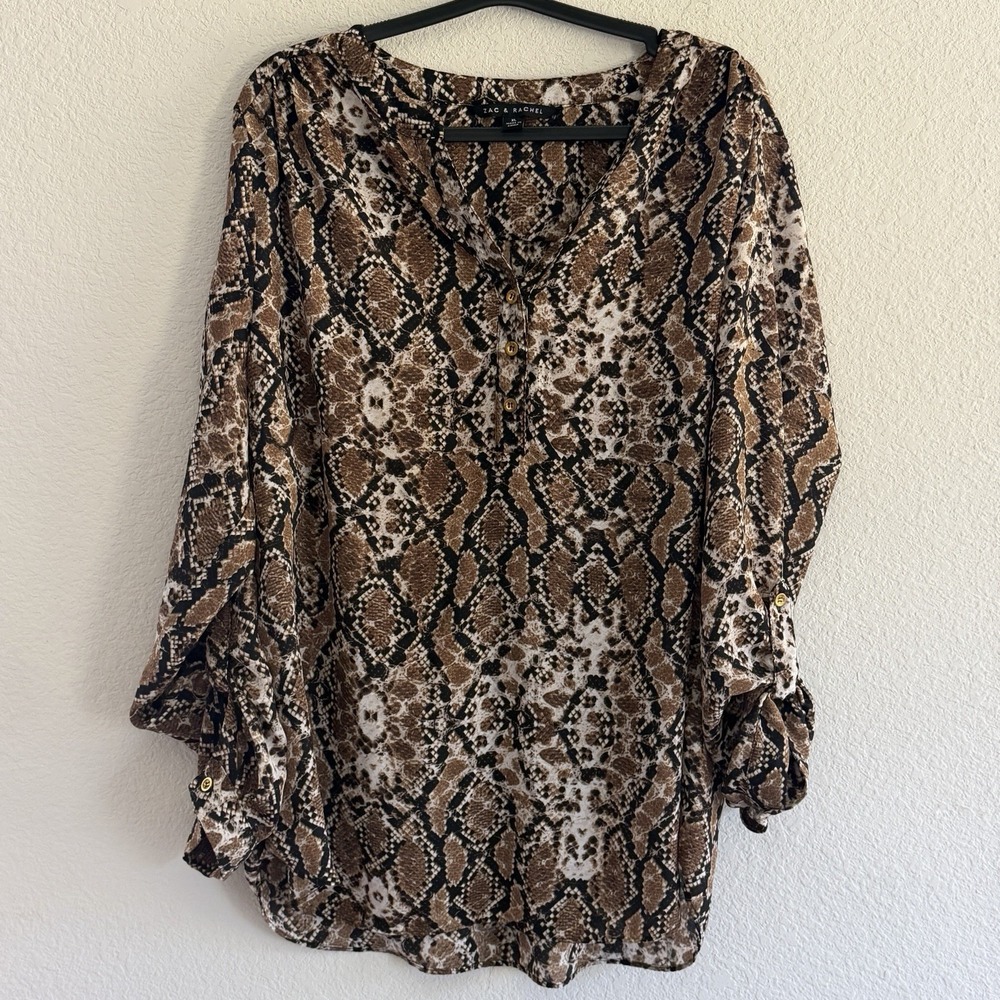 Zac & Rachel Snake Print Popover Blouse Sz XL office Work